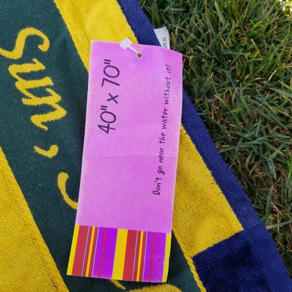 NWTS Vintage 2000 Mervyn's 40"x70" Beach Towel Green Gold Navy Sand Sun Shells - Picture 3 of 5